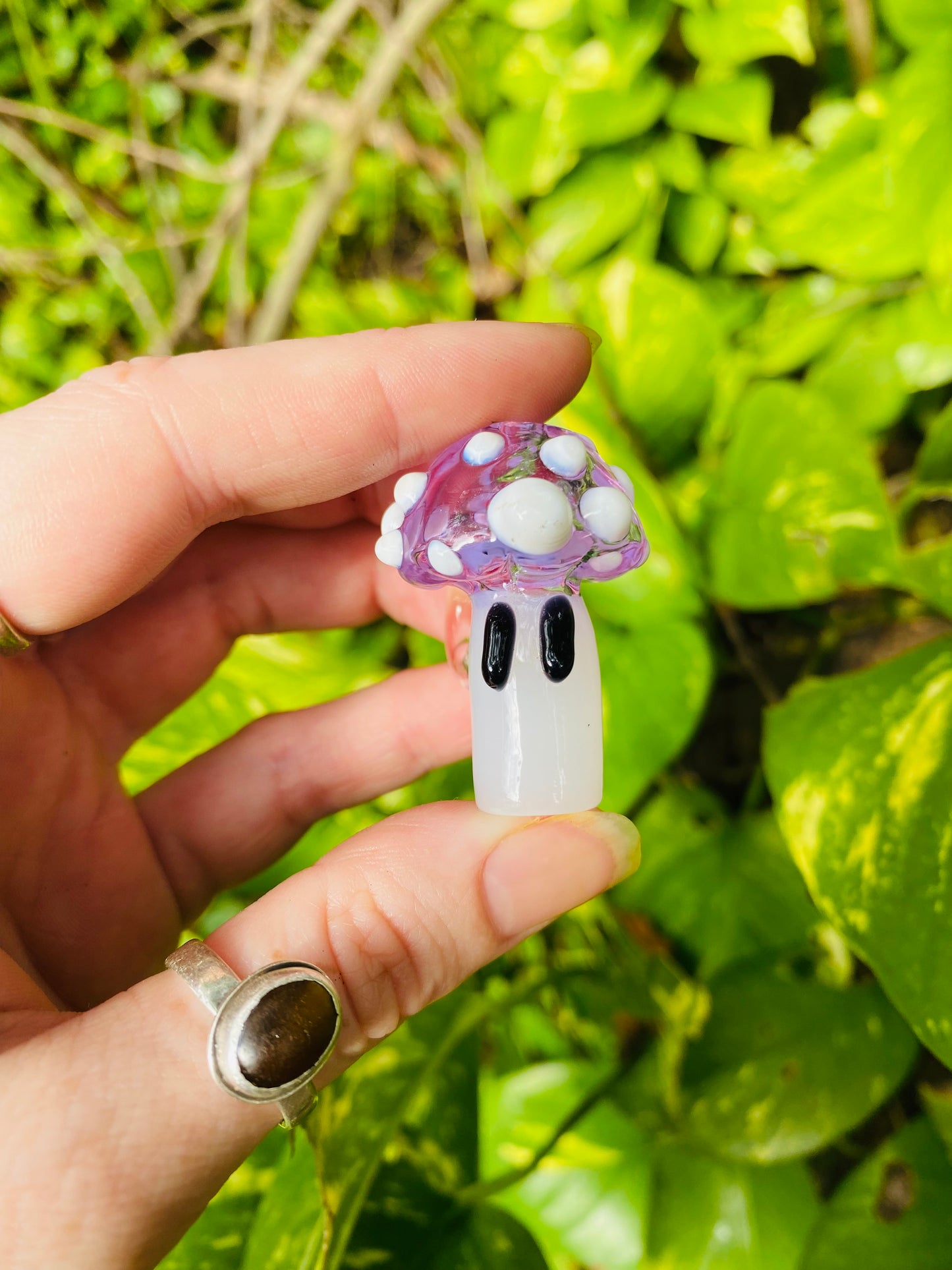 Mushroom sculpted pendant/ finger saver/ glass filter tip