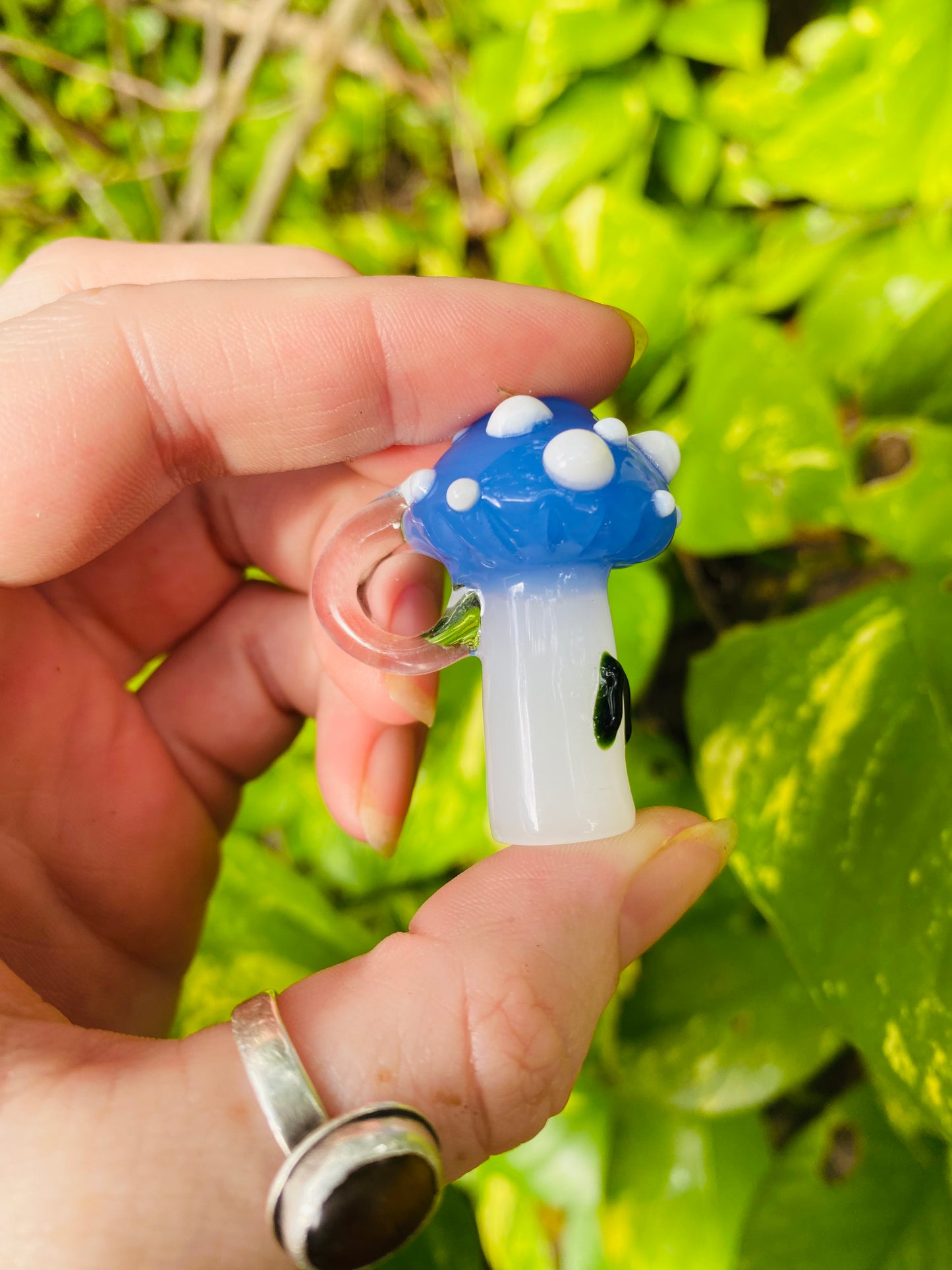 Mushroom sculpted pendant/ finger saver/ glass filter tip