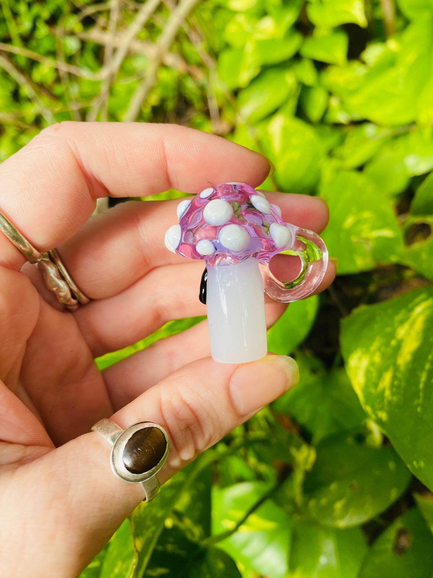Mushroom sculpted pendant/ finger saver/ glass filter tip