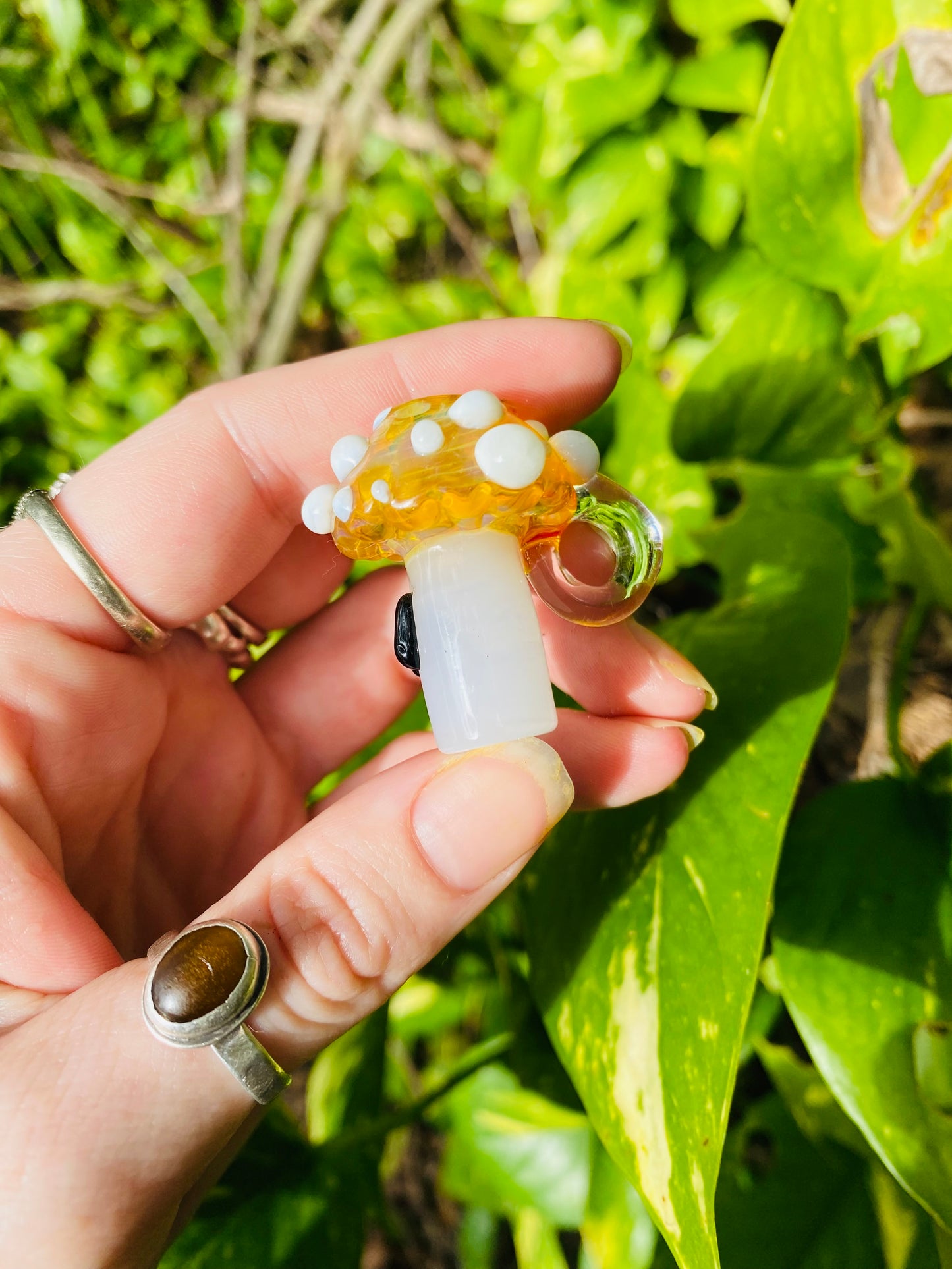 Mushroom sculpted pendant/ finger saver/ glass filter tip