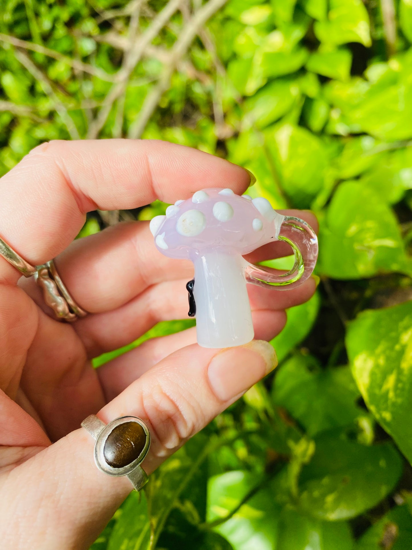 Mushroom sculpted pendant/ finger saver/ glass filter tip