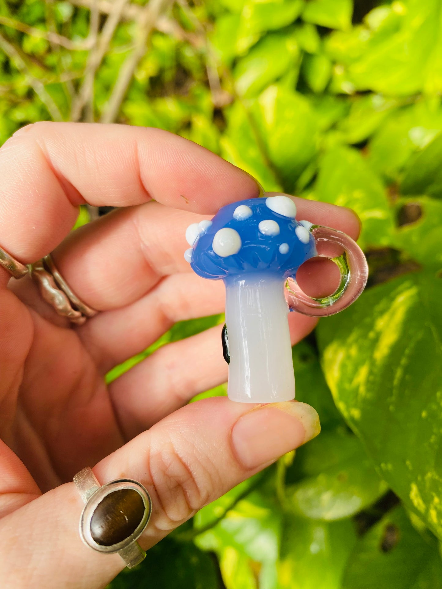 Mushroom sculpted pendant/ finger saver/ glass filter tip