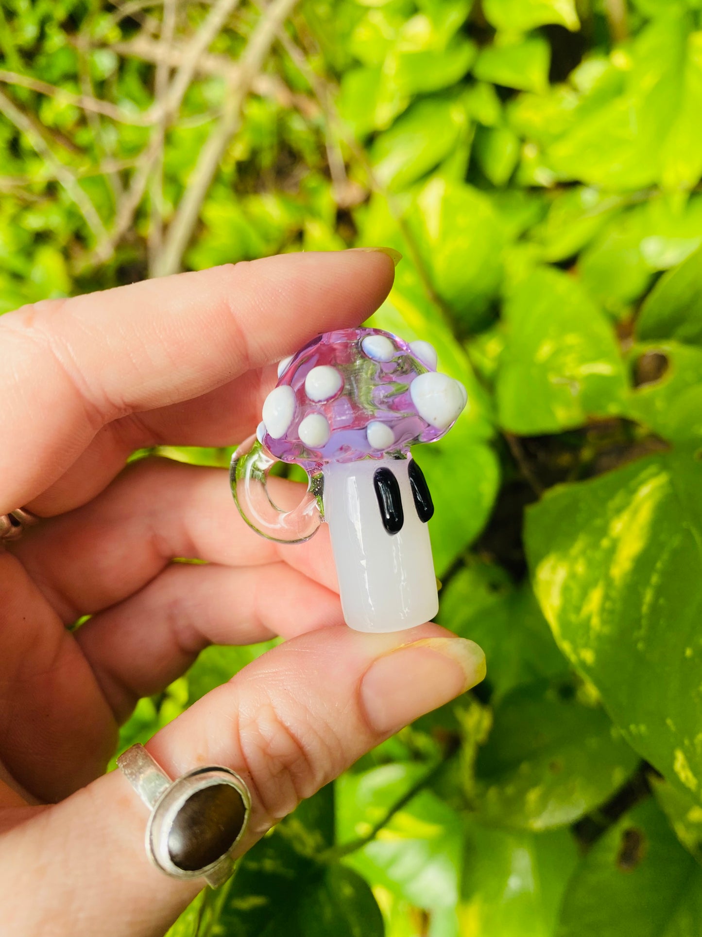 Mushroom sculpted pendant/ finger saver/ glass filter tip