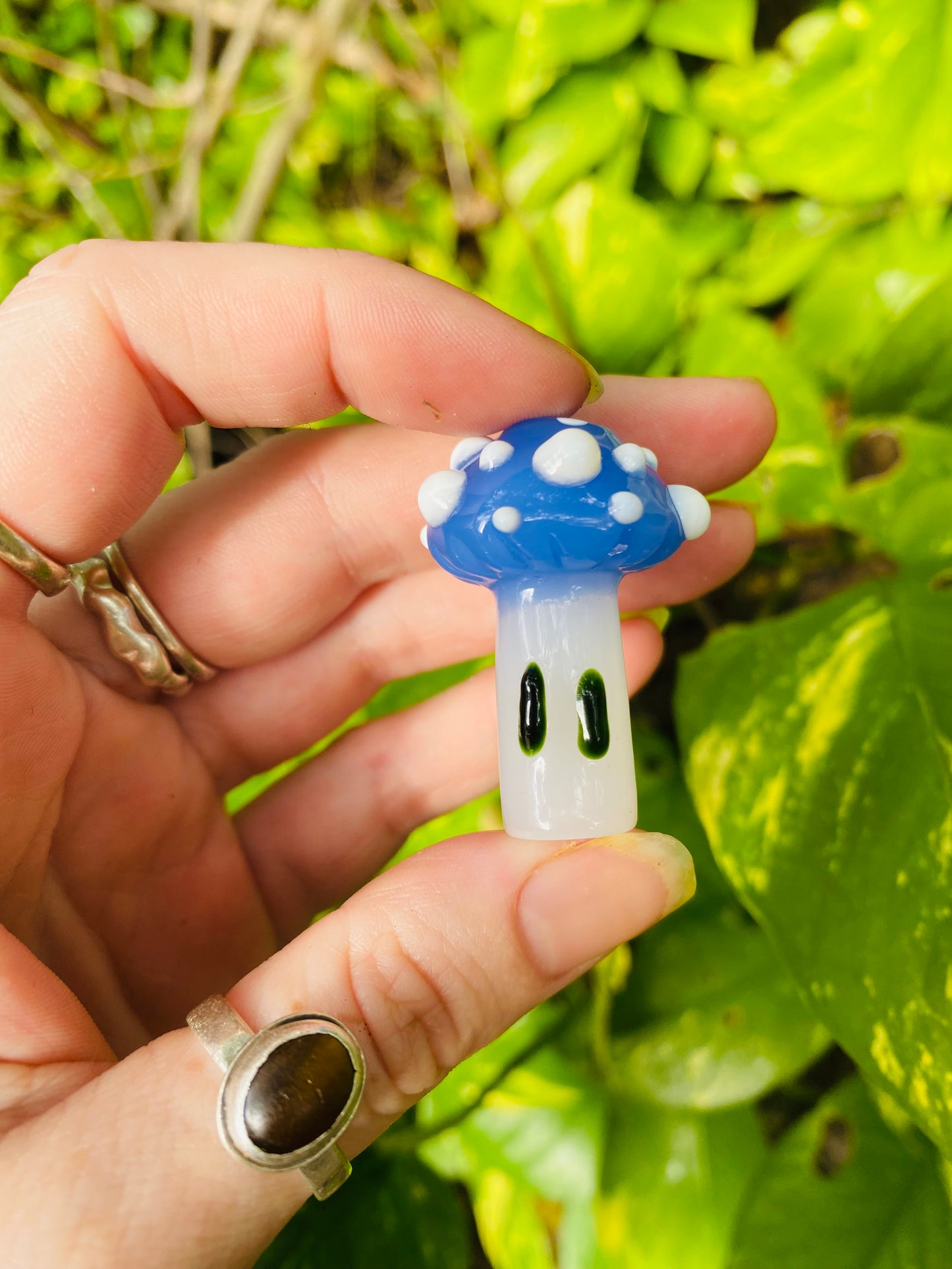 Mushroom sculpted pendant/ finger saver/ glass filter tip