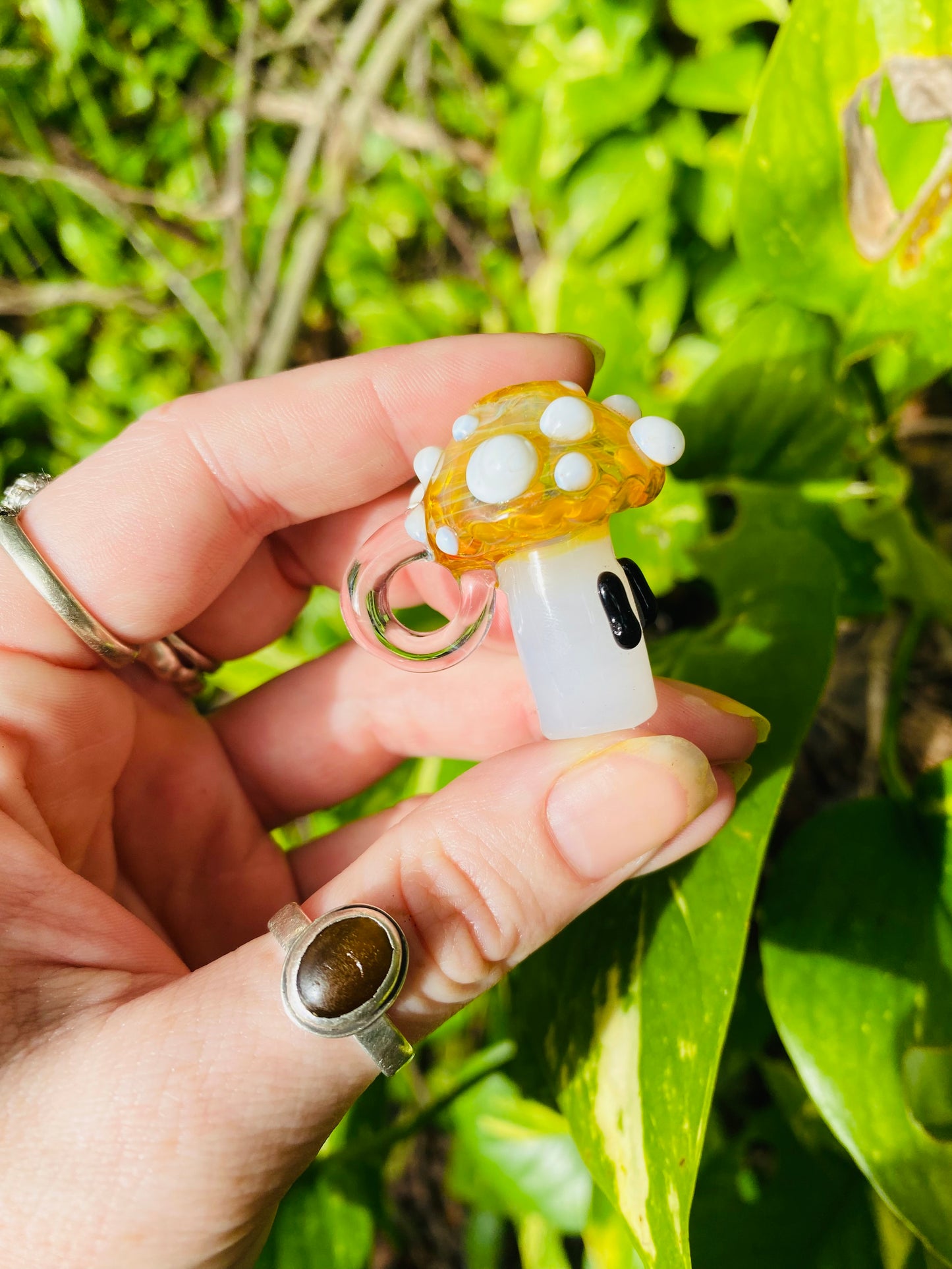 Mushroom sculpted pendant/ finger saver/ glass filter tip