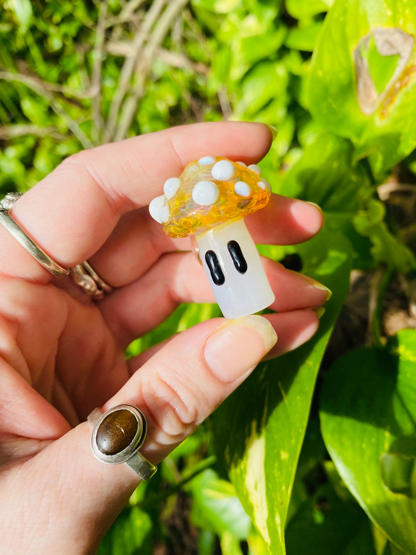 Mushroom sculpted pendant/ finger saver/ glass filter tip