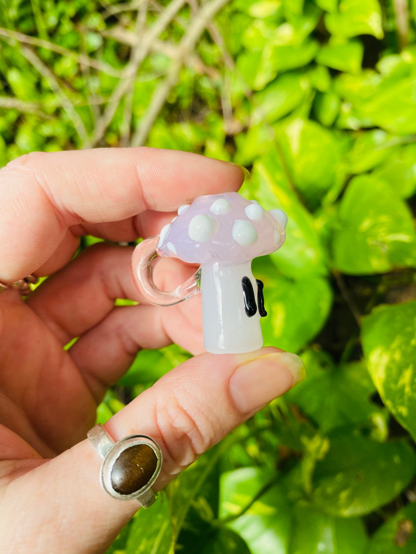 Mushroom sculpted pendant/ finger saver/ glass filter tip